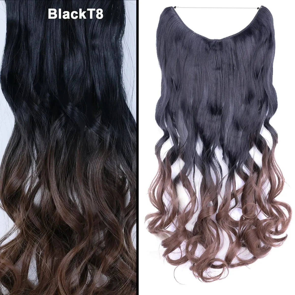 Jeedou Wavy Hair Extension Elasticity Invisible Wire Fish Line One Piece No Clips Synthetic Hairpieces Ombre Color For Ladies