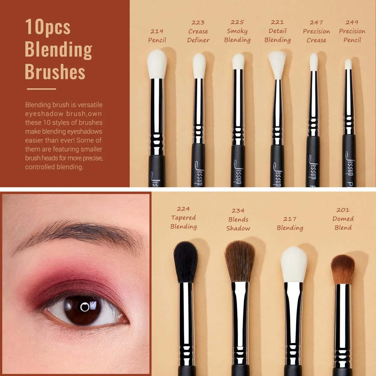 Jessup Eye Makeup Brushes Set Propesyonal na Makeup Brush Synthetic Eye Blending Brush Eyeshadow Brush Eyebrow Crease Shader T341