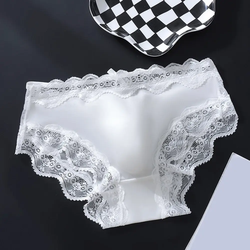 Men's Sexy Very Hot LingerieLace Ice Silk Briefs Sexy Accessories Hot Underwear Sissy 3D Bulge Pouch Bikini High Elastic Panties