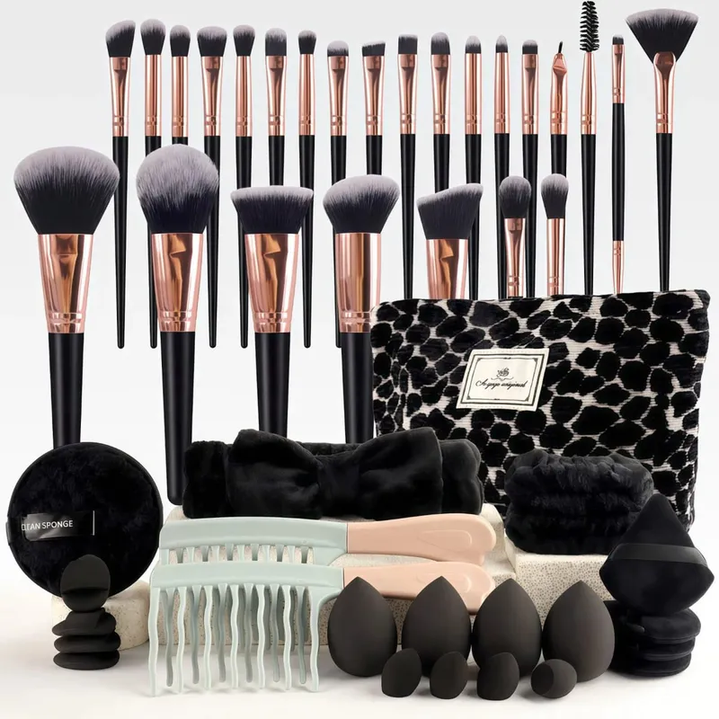 47Pcs Propesyonal na Makeup Brushes Set Mga Tool sa Pagpapaganda Kit Portable Travel Cosmetic Bag Puff Toiletry Makeup Accessories Set