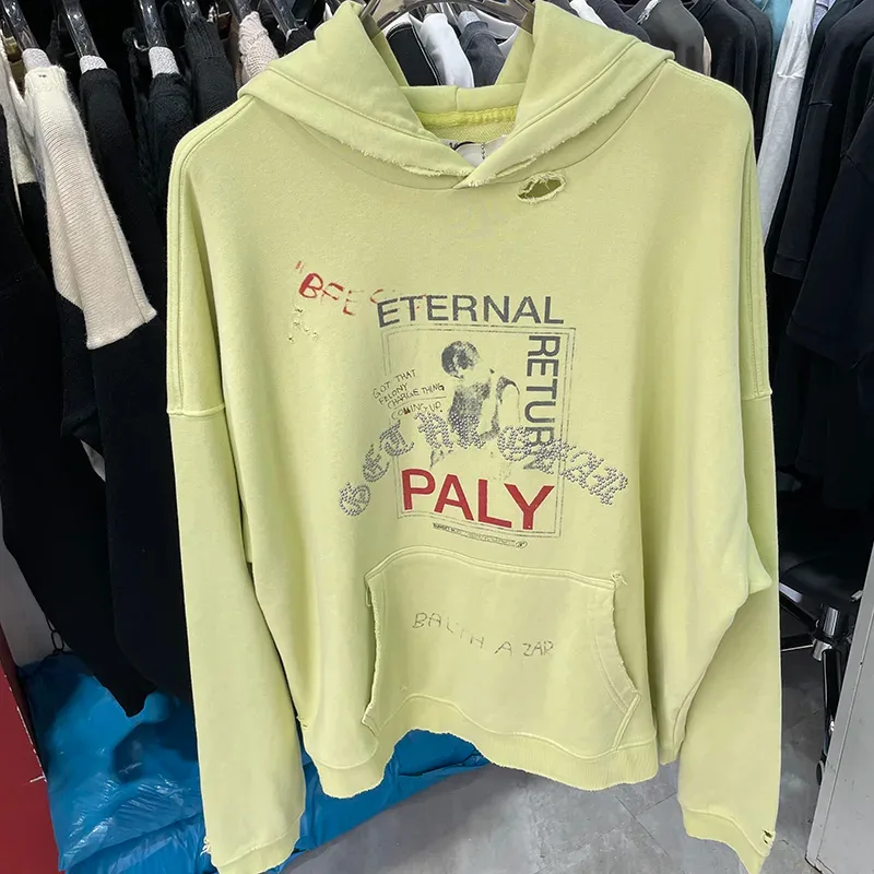 جديد كبير الحجم PALY هوديس الرجال امرأة غسلها الأسود التالفة أفضل نوعية سترة خمر عادية البريدي بلوزات