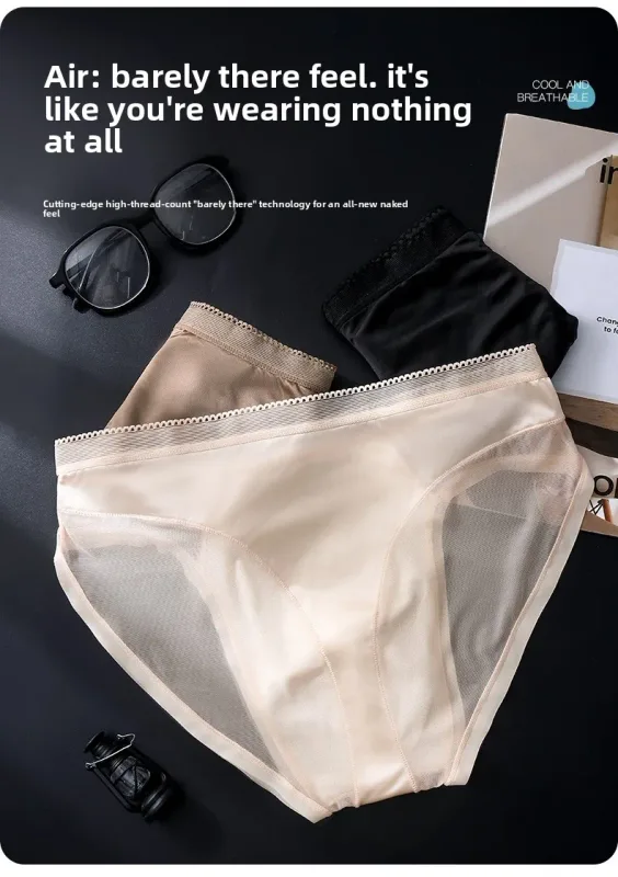 Male Glossy Silk Satin Briefs High Rise Lace Trim Ice Silk Underwear Soft Breathable U Pouch Men Panties