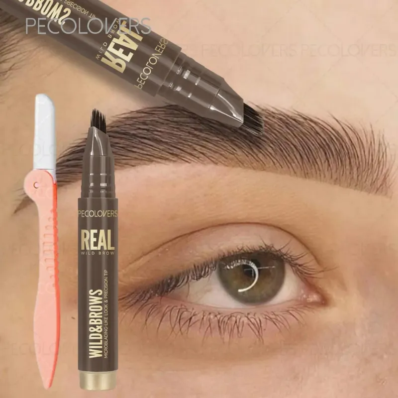 2PCS/SET 3D Wild Waterproof at Sweatproof Eyebrow Pencil at eyebrow Razor Mult Split Tip Eyebrows Pen Eyebrow Portable para sa Paglalakbay