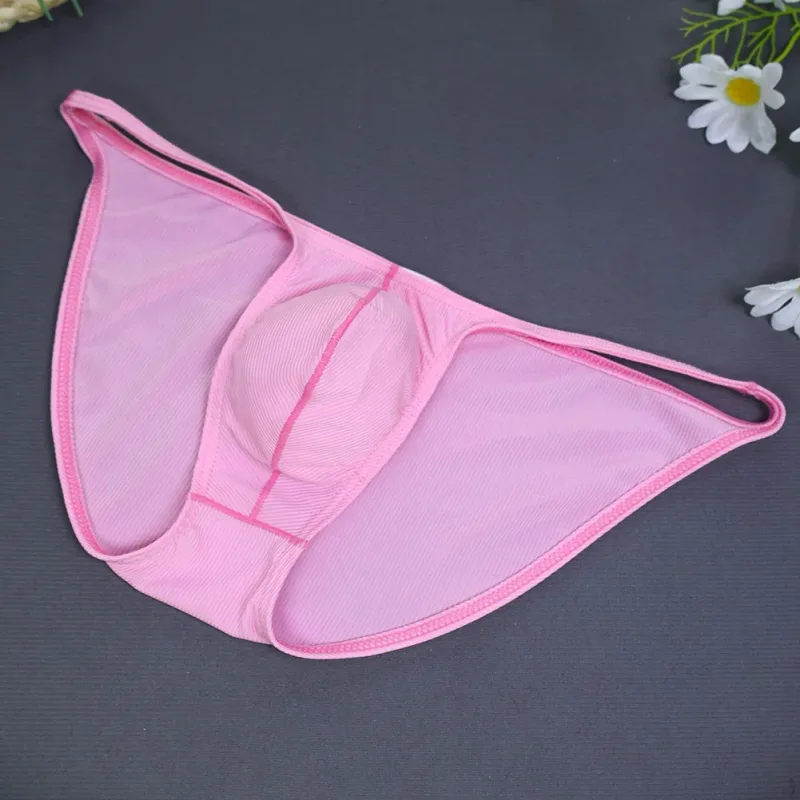 1pc Men Ribbing High Fork Underwear Brief U Convex Pouch Low Rise Panties Solid Color Breathable Comfortable Underpants