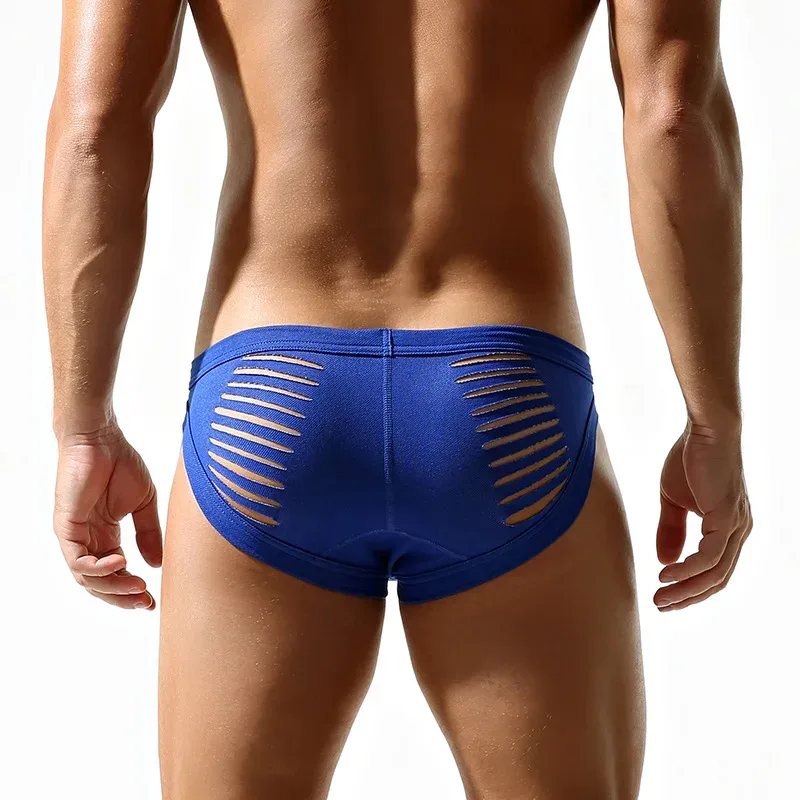 Sexy Men Open Butt Underwear Fashion Hollow Out Bikini Trunks Male Breathable Underpants Low Rise Bulge Pouch Panties Lingerie