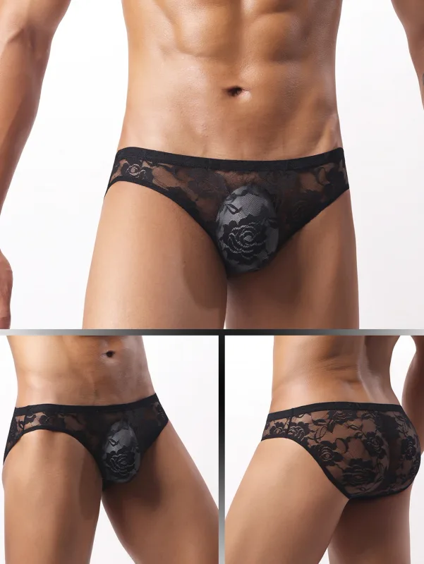 4pcs Sexy Men's Briefs Soft Breathable Lace Underwear Men's Hot Hips Transparent Jockstrap Sexy Colorful Undies Cueca E114