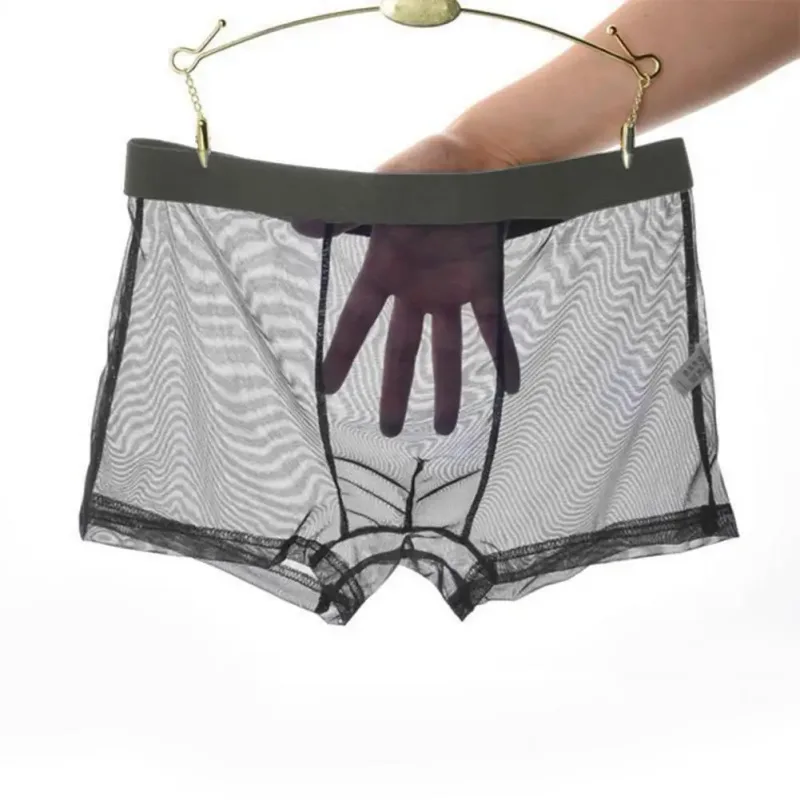 Transparante Boxers voor Mannen Doorzien Mannelijke Onderbroeken Sexy Mesh Lage Taille Ijs Zijde Dunne Koeling Heren Slipje Heren Ondergoed