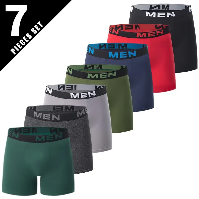 7-piece Set of Four Season Men's Solid Color Long Casual Underwear, Fashionable Sports Underwear, Plus Size Flat Corner Pants