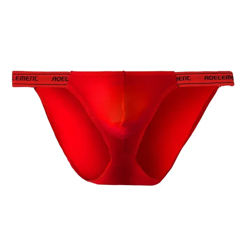 Men's Underwear Solid Color Elastic Tight Sexy Low Waist Ice Silk High Fork Thong Fitness Sports Comfortable Triangle Shorts