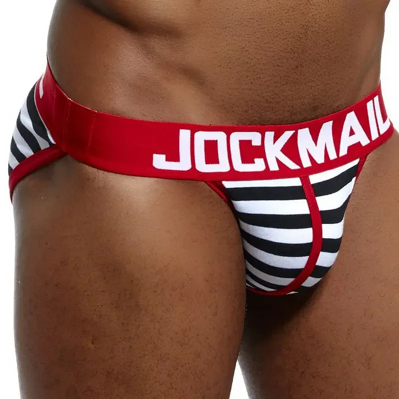Jockmail Cotton Men's High-Cut Briefs, Striped Underwear for Men, Soft and Comfortable, Gay Cueca