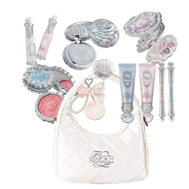 Σετ μακιγιάζ Flower Knows Shell Pearl Bunny Garden Setting Powder Lip Gloss Blush All in One Κιτ γκλίτερ για γκλίτερ μπέικιν πάουντερ