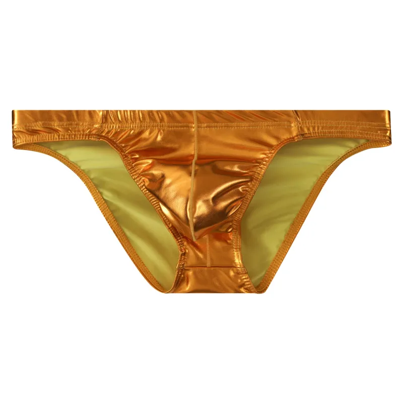 Metallic Shiny Briefs Men Low Rise High Stretch Slim Panties Laser Silver Gold U Convex Underpant Night Club Performance Knicker