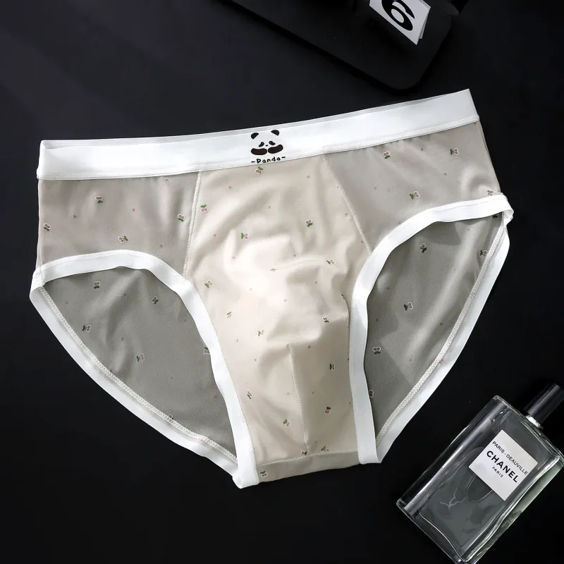 Men's Briefs Ultra-Thin Ice Silk Seamless Panties Floral U Convex Pouch Underwear Sissy Lingerie Transparent Underpants