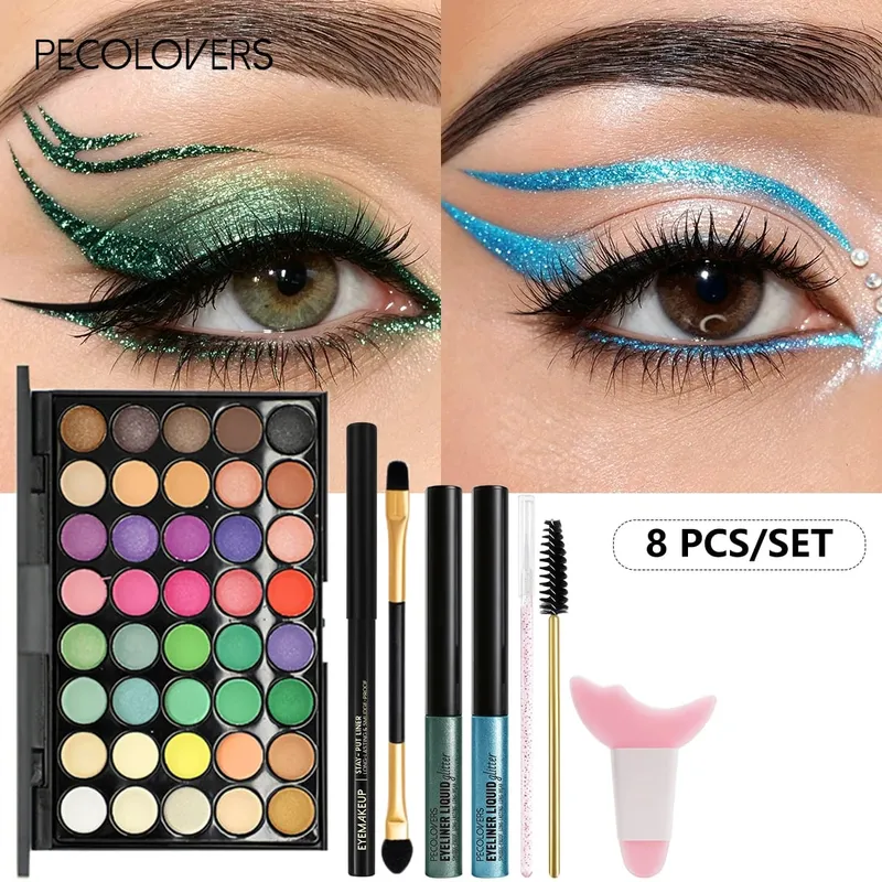 8 ΤΕΜ/ΣΕΤ Eyeshadow Palette Sparkle Liquid Eyeliner Black Eyeliner Eye Brushes Halloween/Christmas/Parties Σετ Μακιγιάζ Beauty