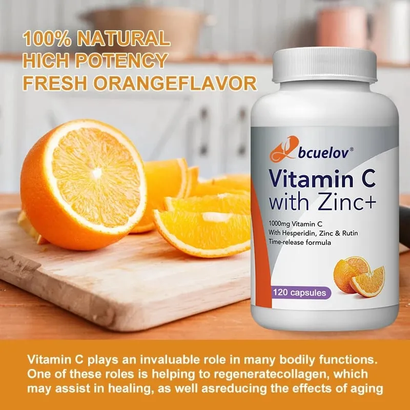 Organic Vitamin C + Zinc Capsules High Absorption Immune Support Antioxidant Collagen Health Supplement - 30/60/120 Bilang