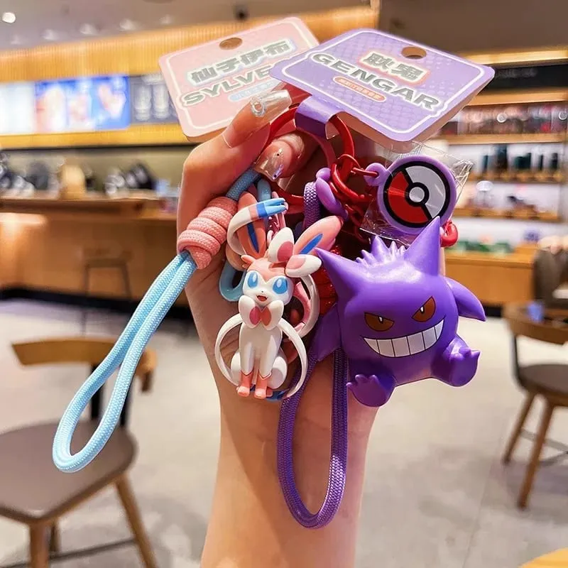 Genuine Pokemon Keychain Pikachu Gengar Sylveon Sprigatito Quaxly Fuecoco Anime Action Figure Toy Keyring Fragrance Pendant