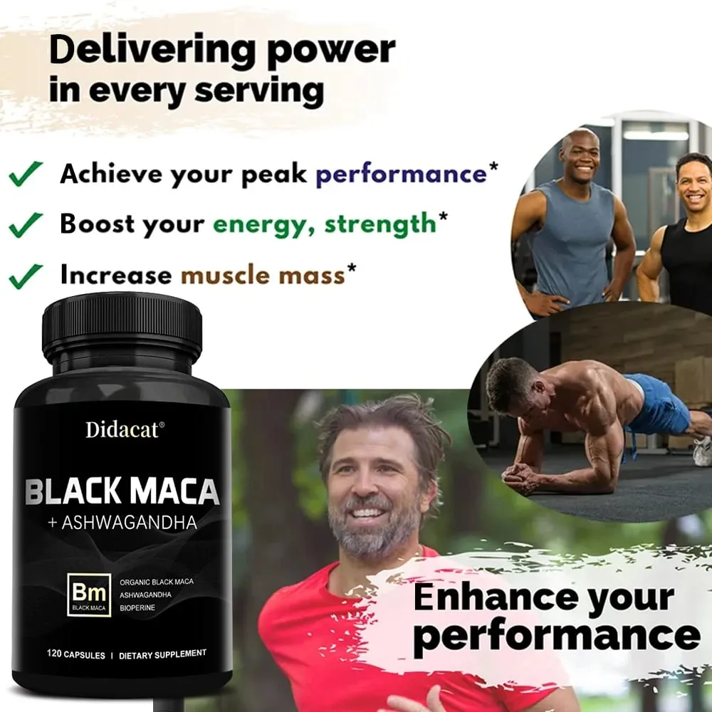Organic Black Maca + Ashwagandha - Κάψουλες Black Maca υψηλής συγκέντρωσης για άνδρες που υποστηρίζουν την αντοχή και τη ζωτικότητα