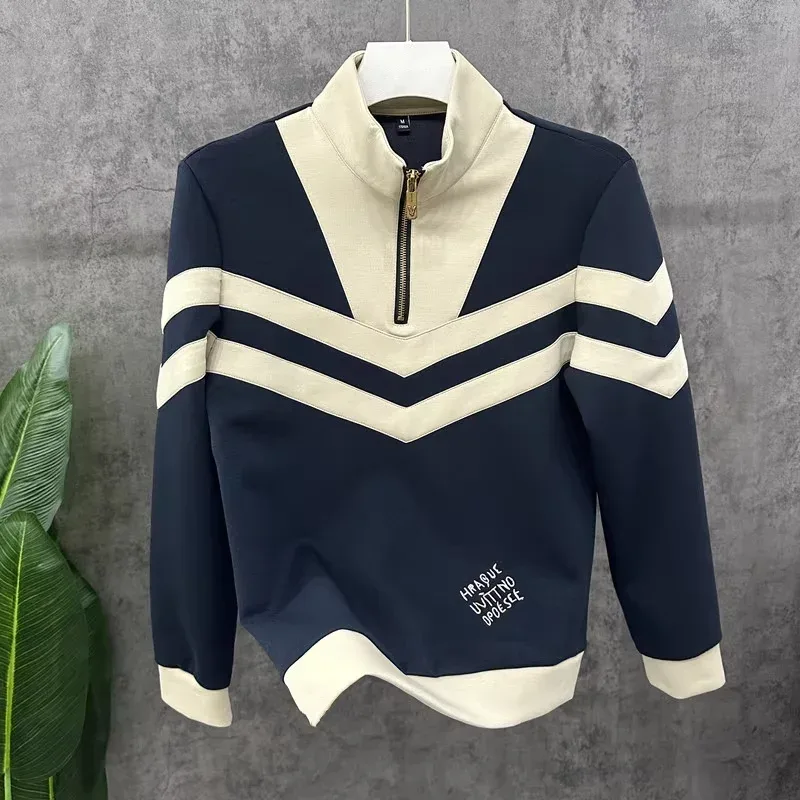 Sudaderas con cuello levantado de lujo para hombre, Sudadera con capucha empalmada a la moda, sudaderas informales cómodas y versátiles, ropa para hombre 2026