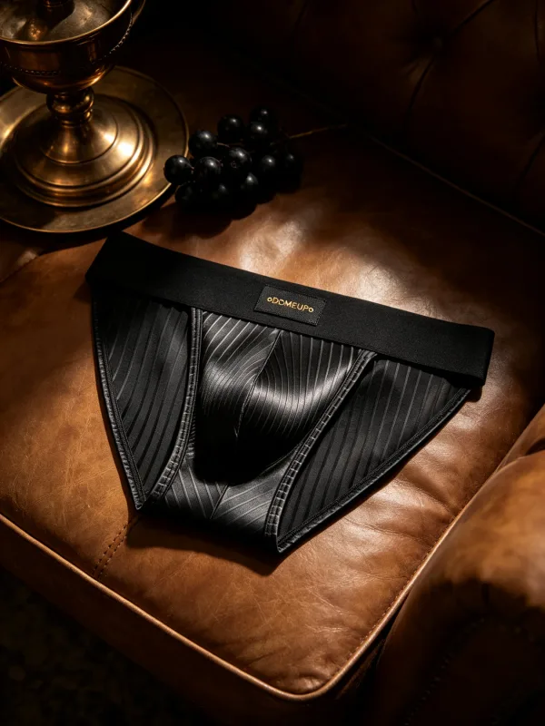 Men Underwear Shiny Striped Triangle Briefs Front Bulge Pouch Sexy Low Rise Slim Fit Daily Mens Underpants DP915
