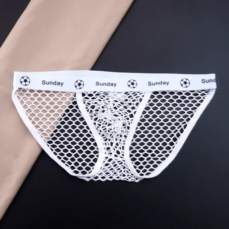 2PCS Basketball Letters Print Low Waist Men Sexy Transparent Nylon Briefs Male Large Mesh Fishnet Underwear for Sports