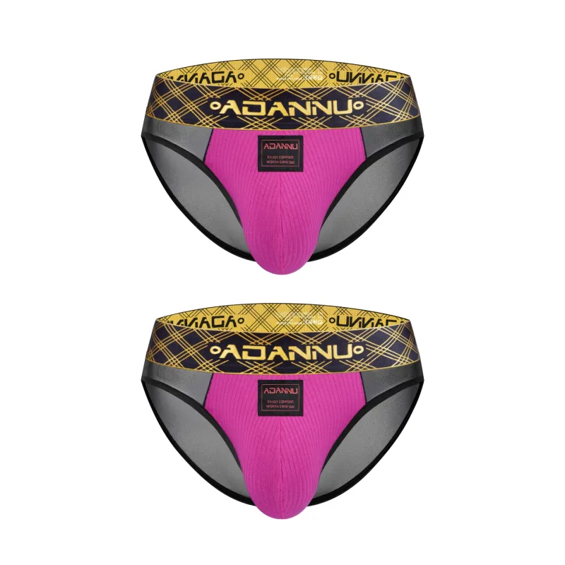 Luxury Ice Silk Men's Underwear with Gold Thread Embroidery Waistband Ultra-Thin Transparent Mesh Quick-drying Briefs for Men
