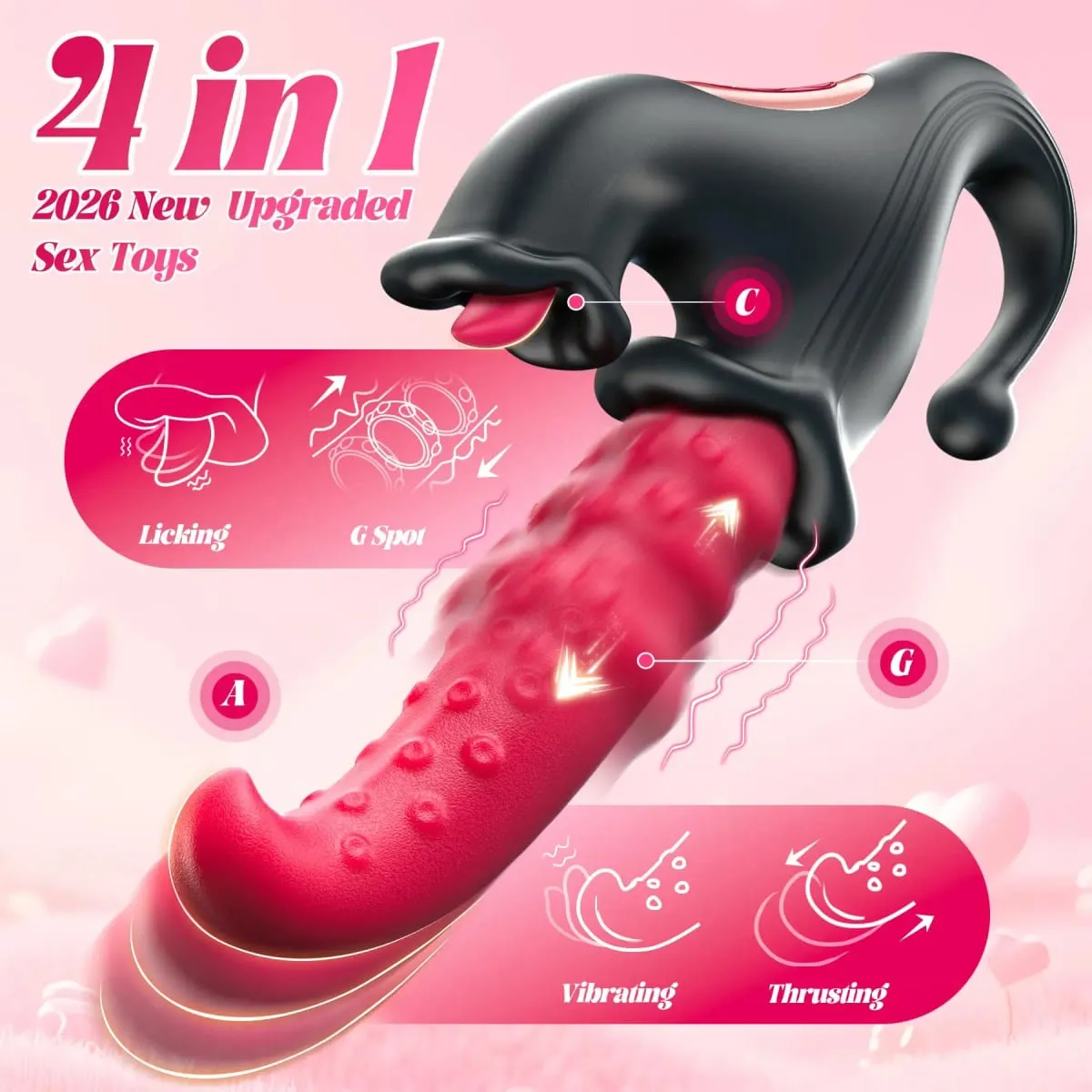 4 ΣΕ 1 Licking Thrusting Vibrator G Spot Clitoral Stimulator Μασάζ κόλπου Rabbit Vibrator Γυναικείο σεξουαλικό παιχνίδι για θηλή και πρωκτικό κλειτορίδα — image 2