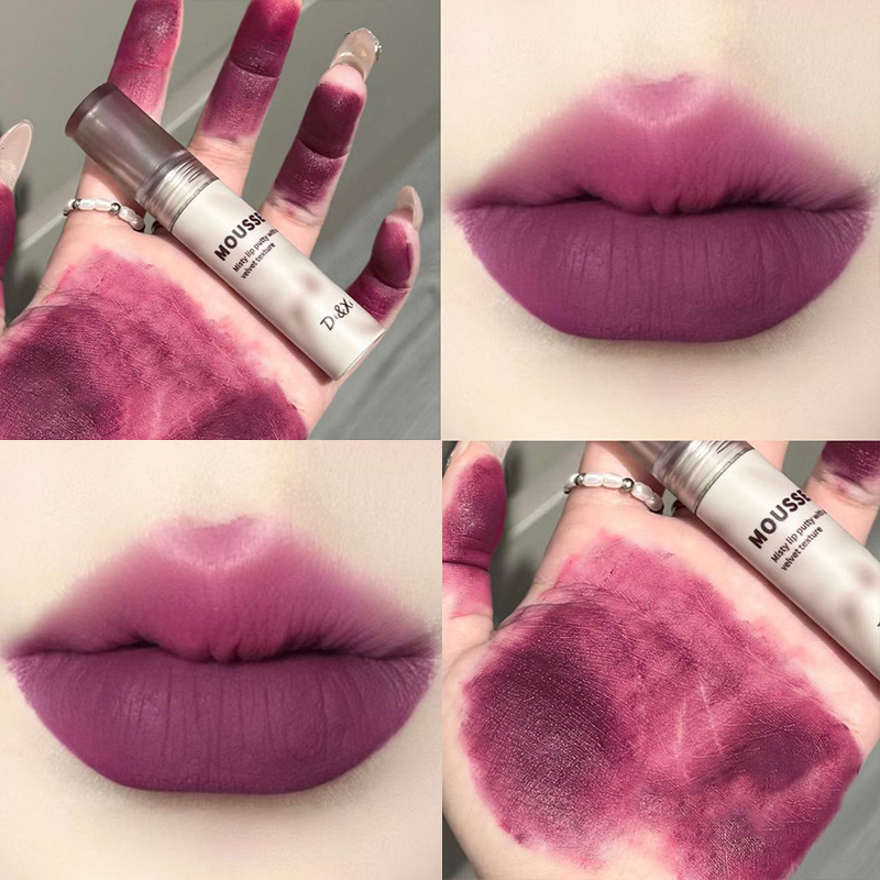 Γοτθικό ματ μαύρο κραγιόν Αδιάβροχο μους Lip Mud Nude Καφέ κραγιόν Σκούρο μωβ Punk Lip Gloss Μακιγιάζ Αντικολλητικό Lips Tint