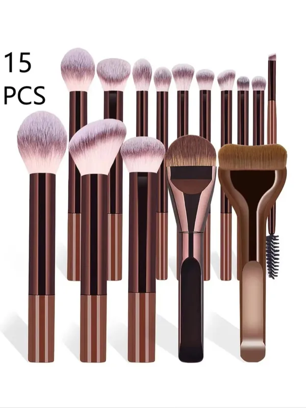 15 PCS Makeup Brush Set Soft Bristles Professional Foundation Powder Blush Concealer Eyeshadow Brush