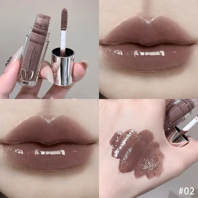 Καθρέφτης Watery Lip Gloss Διαρκής ενυδατική απόχρωση χειλιών Cool μαύρο ασημί γκρι μαργαριτάρι λεπτό αφρώδη κραγιόν καλλυντικά μακιγιάζ