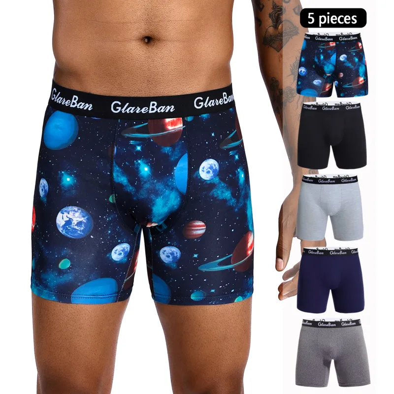 5 pz Set Mid-Lungo Boxer Nero Biancheria Intima Degli Uomini Traspirante Mutande Maschili per Gli Uomini Homme Boxer Sottovesti Mutandine Morbide 2024