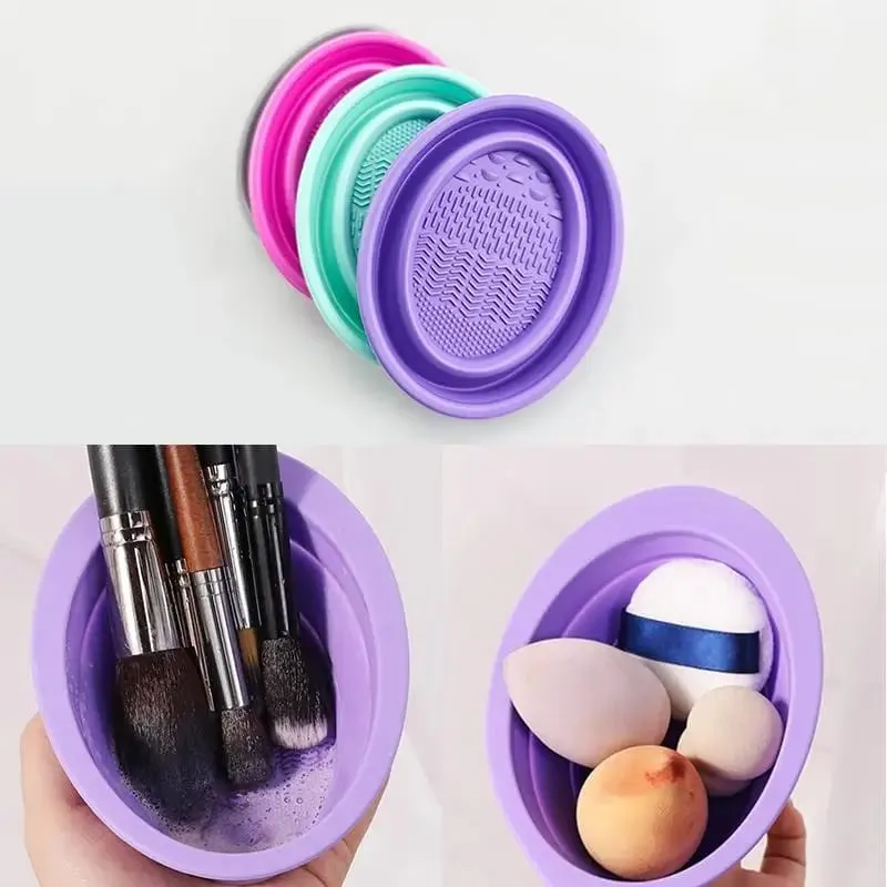 Πτυσσόμενη πούδρα Puff Cleaning Bowl Βούρτσες για σκιές ματιών Wash Clean Mat Εργαλεία ομορφιάς Scrubber Box Καθαριστικό πινέλου μακιγιάζ σιλικόνης