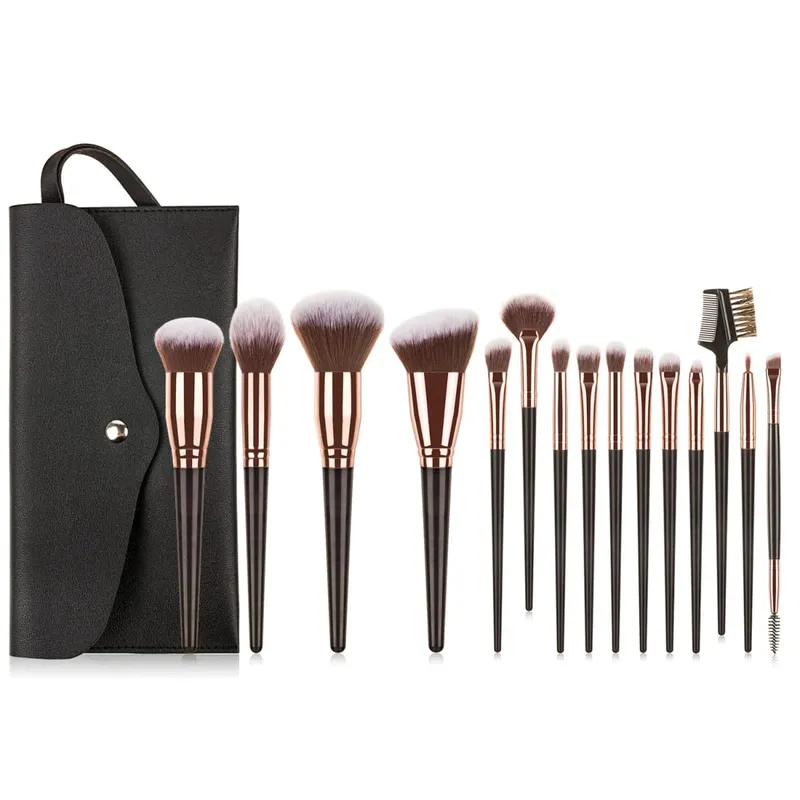 15 Stuks Make-Up Kwasten Set Met Opbergtas Zachte Haren Gezicht Oogborstel Kit Voor Foundation Blush Oogschaduw Wenkbrauw Cosmetische gereedschap