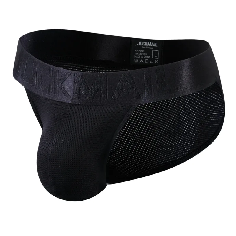 Jockmail Mans Underwear Gay Brief Nylon Mesh Sexy Low Waist Ropa Interior Hombre Letter Embroidery Sissy Panties Male Lingerie