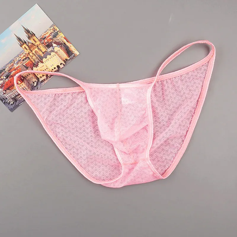 Ultra Thin Strap Mesh Nylon Briefs for Men Bulge Pouch Low Rise Breathable Male Underwear Sexy Plus Size Panties S-XL