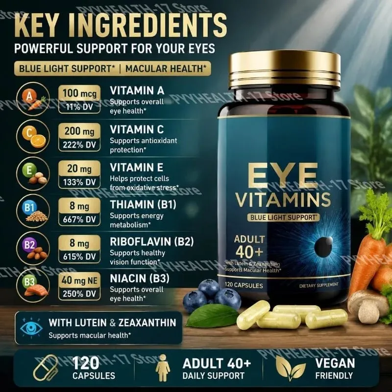 Eye Vitamins Capsules Blue Light Support na may Lutein at Zeaxanthin para sa 40+ Macular Health Support para sa Lalaki Babae 120 Capsules