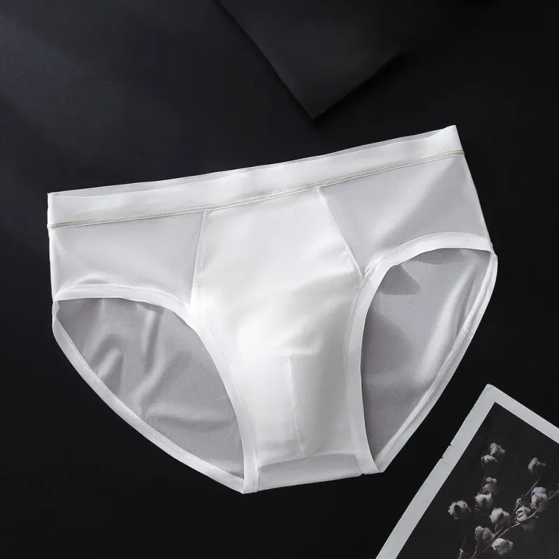 Men's Seamless Ice Silk Briefs Underwear Bulge Pouch Solid Breathable Panties Sexy U Convex Pouch Lingerie Underpants