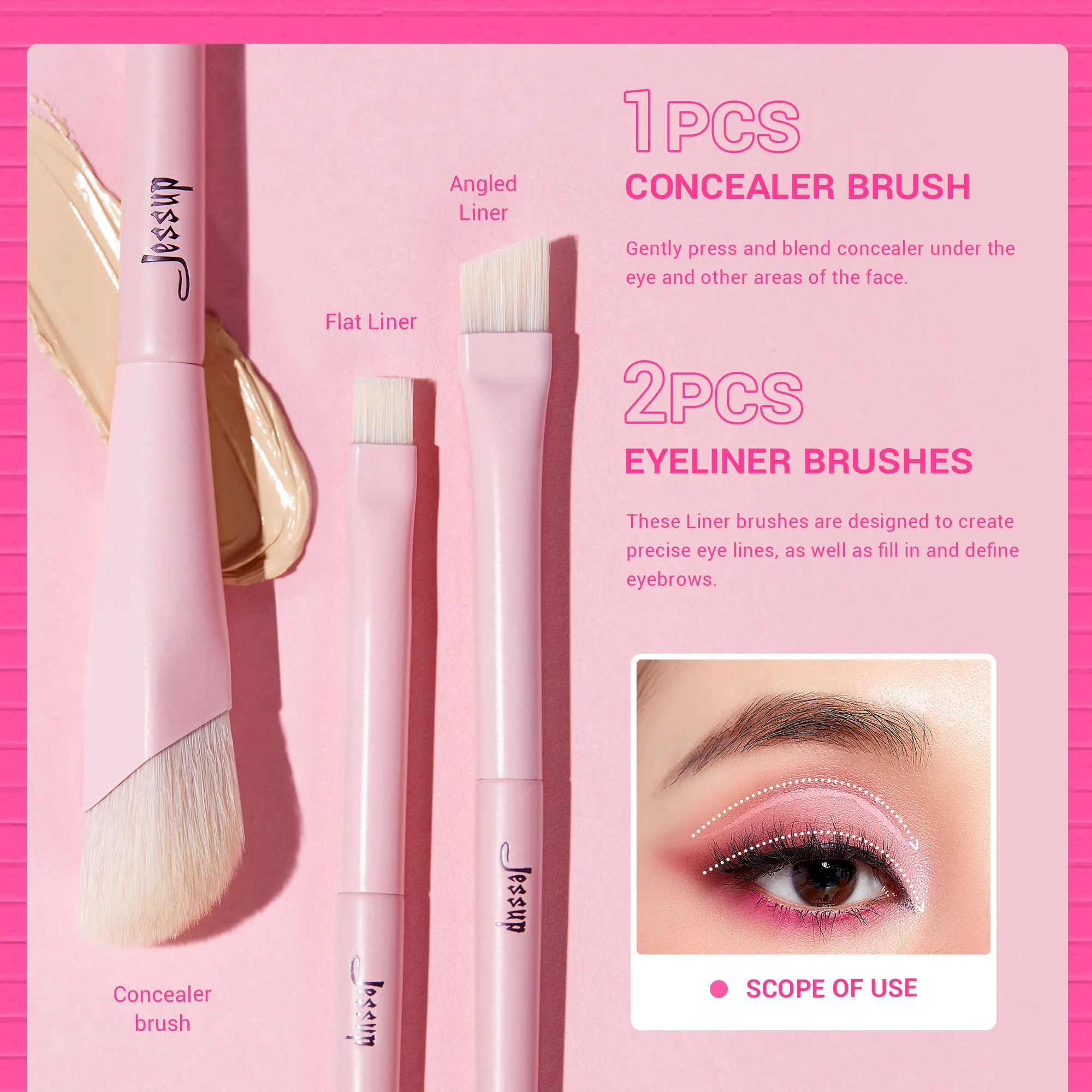 Jessup Eyeshadow Brush Set Pink Eye Makeup Brushes Concealer Brush Premium Vegan Eyeshadow liner Blending Brush para sa Makeup T496