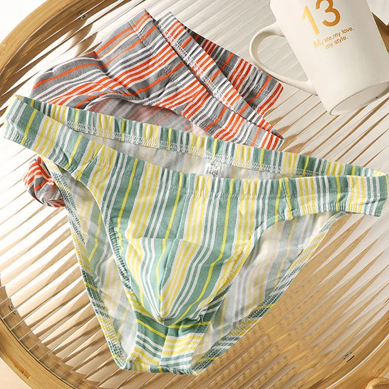 2PCS Briefs Striped Soft and Comfortable Breathable Personality Fashion Young Men's Underwear