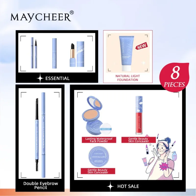 Επαγγελματικό Κιτ Μακιγιάζ Foundation Powder Lip Gloss Eyeliner Μολύβι φρυδιών Σετ καλλυντικών για όλο το πρόσωπο για γυναίκες Ταξίδια