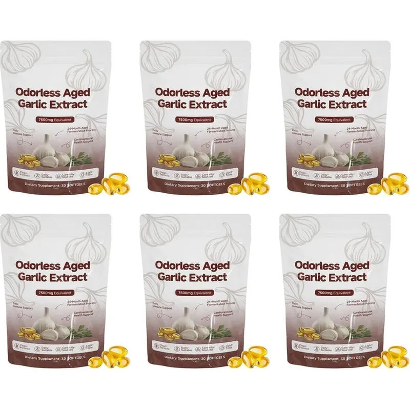 Walang amoy na may edad na Garlic Extract 7500mg Katumbas na Softgels 30 Bilang Pang-araw-araw na Garlic Supplement sa Puso at Pangkalahatang Wellness Support
