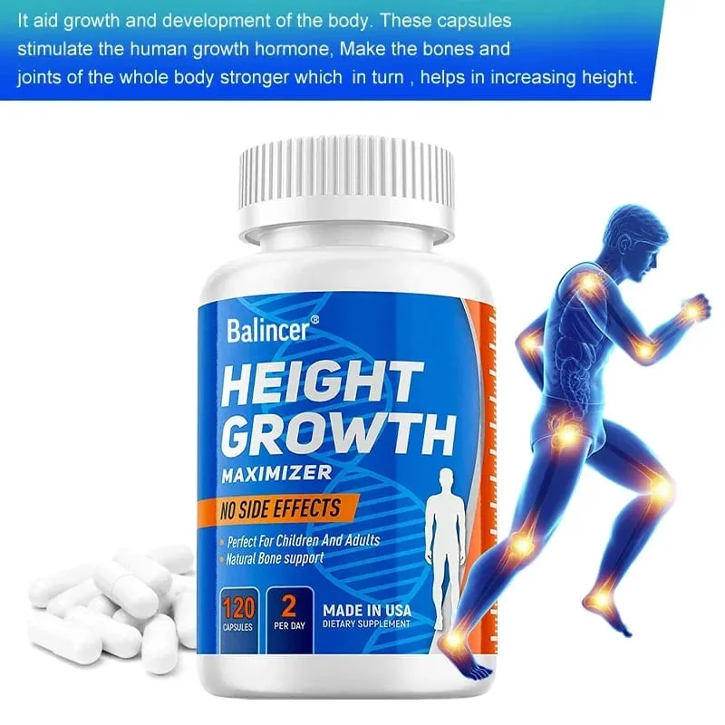 Growth Capsules Height Growth Maximizer for Bone Strength Made in USA Natural Height Increase Supplement