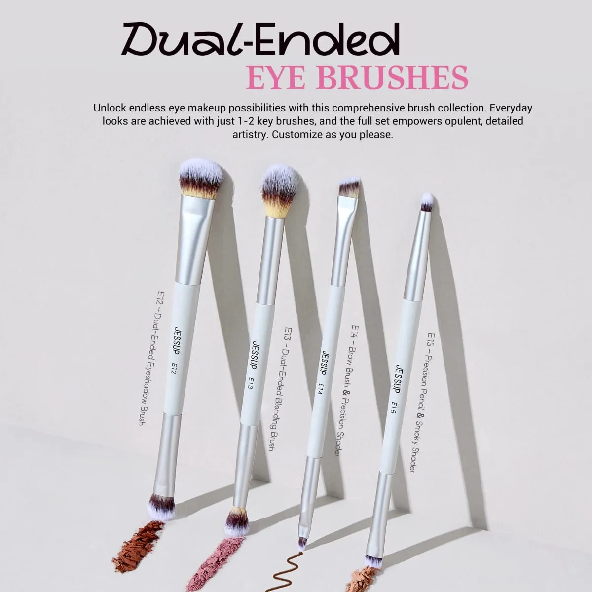Σετ πινέλα μακιγιάζ Jessup 3/7 τμχ Dual Ended Synthetic Foundation Blush Highlight Blending Brush Brush with Bag Quiet Grey T520