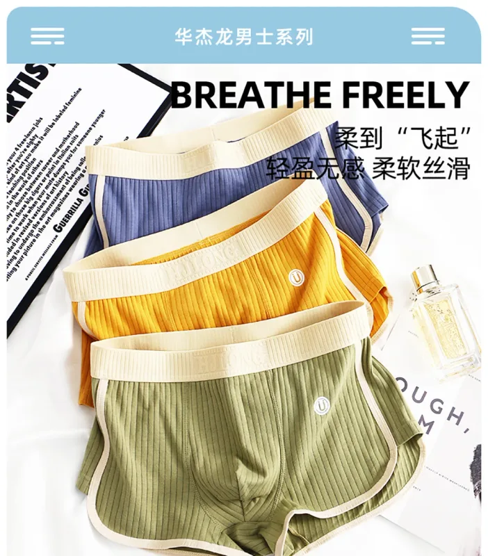 5PCS/Pack Fashion Dopamine 100% Cotton Solid Striped Men's Underpants Breathable Mesh Pouch Panties High Elastic Men Underwear