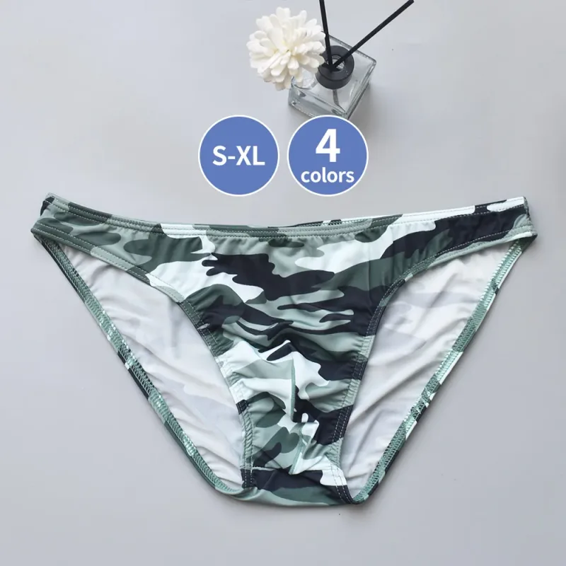 Silky Camo Print Men's Briefs - Quick-Dry Breathable Underwear Ideal for Gym Workouts & Daily Casual Wear
