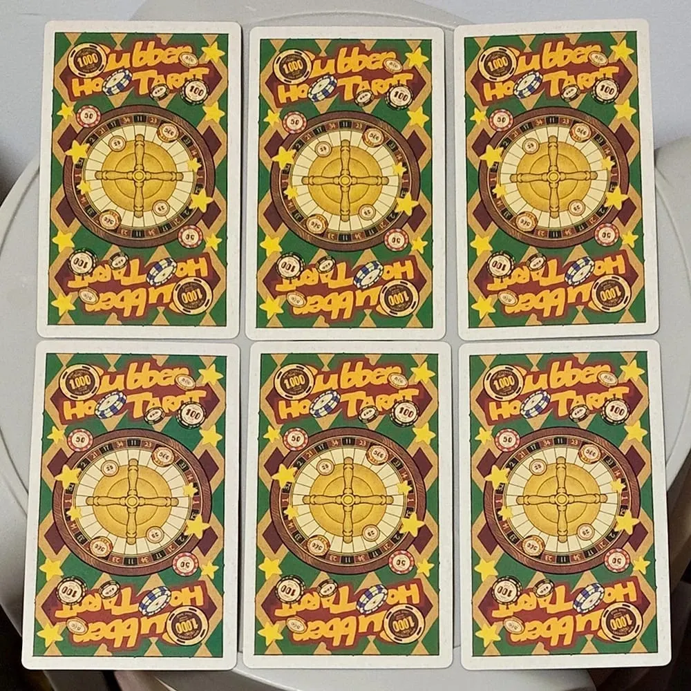 Dupla dombornyomott, 12*7 cm-es vintage gumitömlős Tarot pakli merev dobozban 78 régi rajzfilmes művészeti tarotkártya