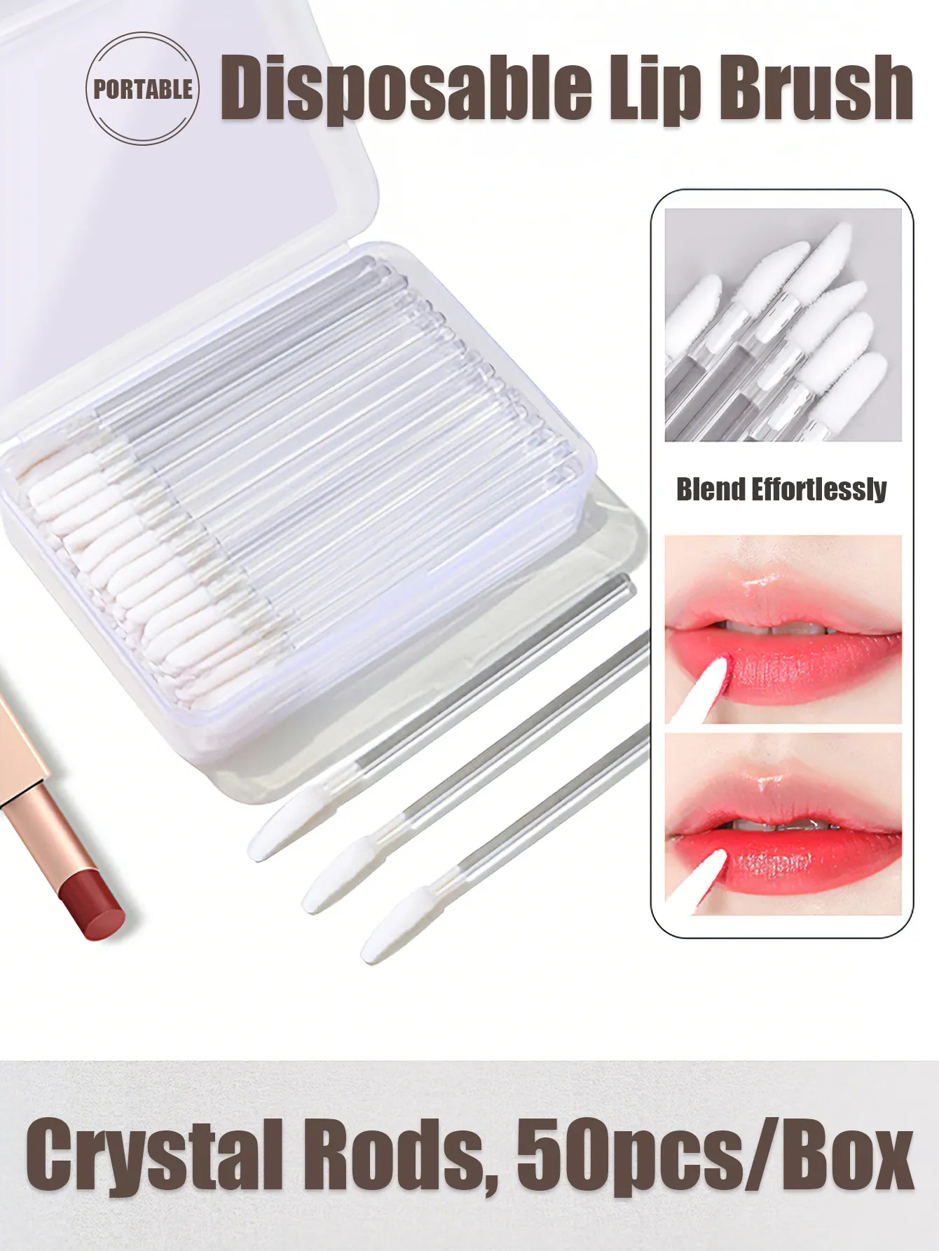 50/100 Pcs Disposable Lip Brushes Flocked Tip Makeup Brush Portable Hygienic Applicator para sa Lip Gloss Foundation Concealer Mask