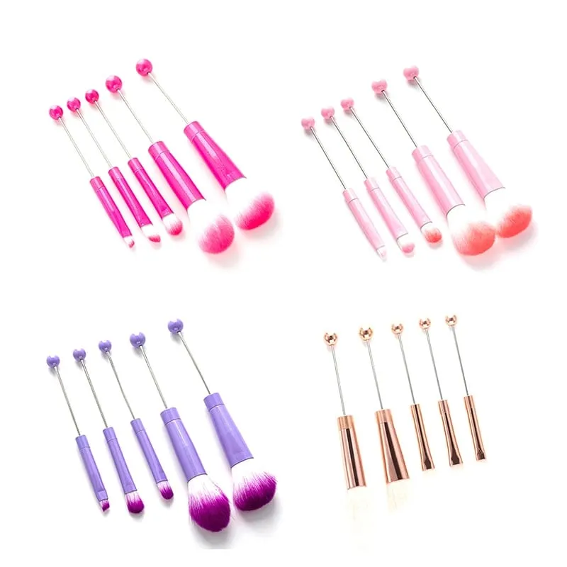 【5Pcs Beaded Eyeshadow Brush Diy Beaded Cosmetic Brush Make Up Brushes Tool Kit Metal Handle Matibay na Eye Makeup Brushes】