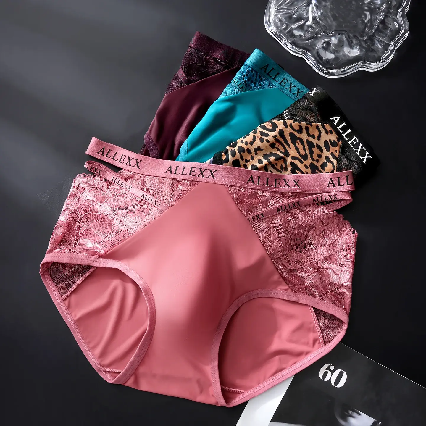 Male Glossy Satin Triangle Briefs Floral Lace Mesh Splice High Waist Elastic Letter Band Soft Breathable Men Underwear