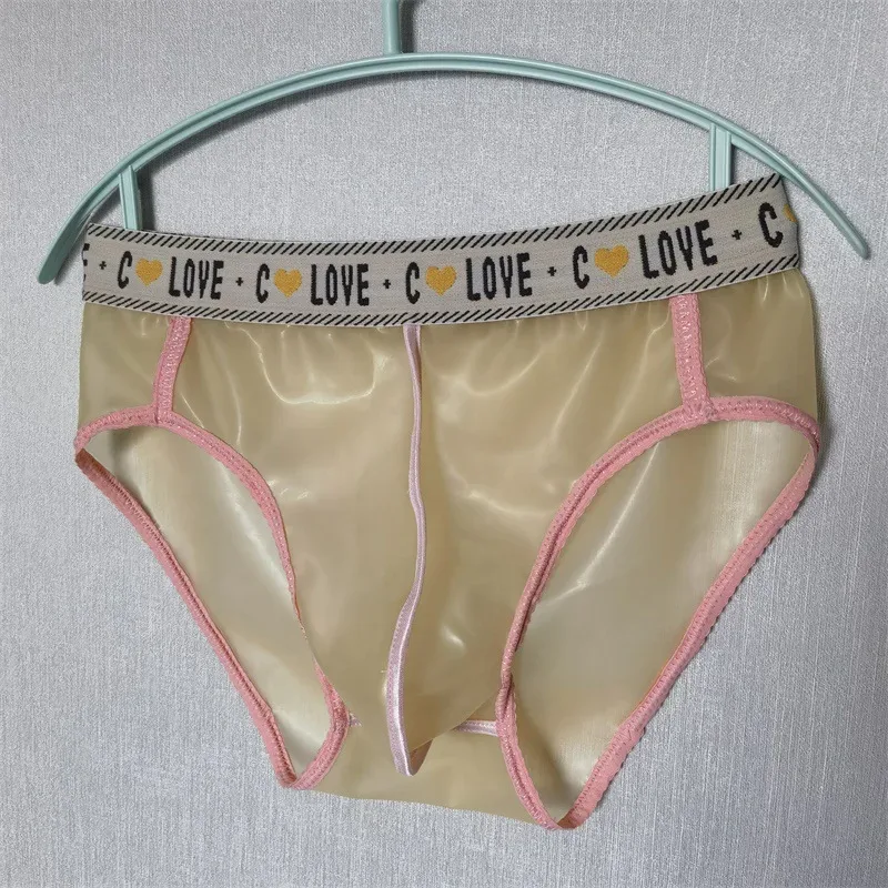 Men Latex Leather Underwear Sexy Underpants Seamless Briefs Low Waist Translucent Scrotum Bulge Panties for Gay Erotic Lingerie