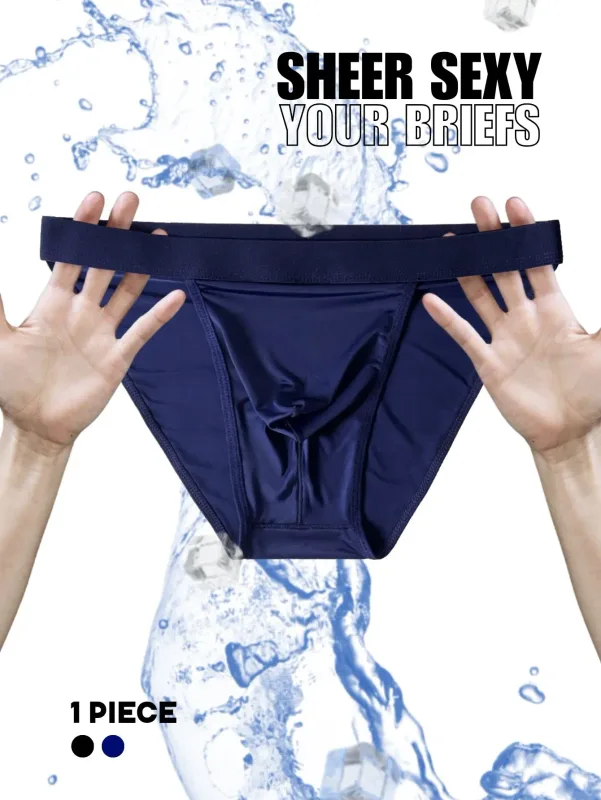 1 Piece Men's Sexy Ultra-Thin Ice Cool High Cut Briefs, Breathable Soft Stretchy Elastic Waistband Casual Daily Underwear